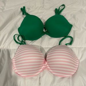 (2) Victoria’s Secret Pink Push Up Bras 32D